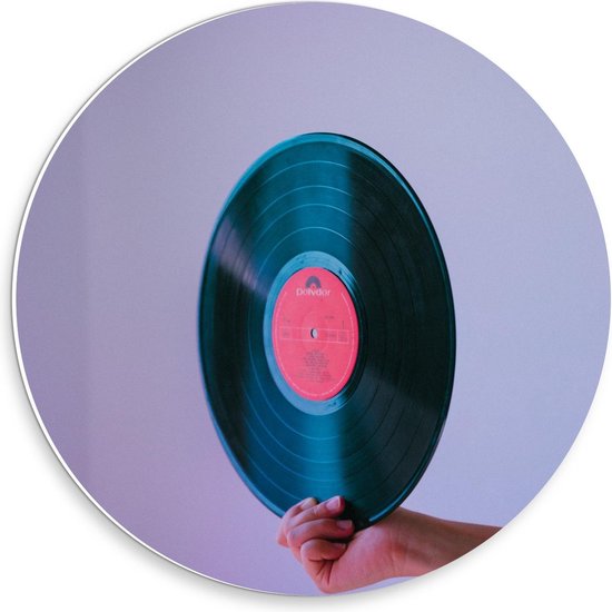 Forex Wandcirkel - Zwarte LP plaat met Roze Binnenkant - 30x30cm Foto op Wandcirkel (met ophangsysteem)