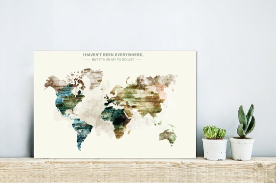 Wereldkaart aux anciennes couleurs pittoresques avec texte Aluminium 30x20 cm - petit