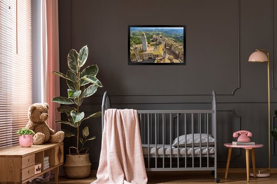 Photo encadrée - San Gimignano vu d'en haut près de la Toscane en Italie cadre photo noir 60x40 cm - Affiche encadrée (Décoration murale salon / chambre)
