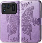 Xiaomi Mi 11 Ultra Hoesje - Mobigear - Butterfly Serie - Kunstlederen Bookcase - Paars - Hoesje Geschikt Voor Xiaomi Mi 11 Ultra