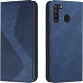 Voor Samsung Galaxy A21 EU Versie Huid Voel Magnetisch S-type Effen Kleur Horizontale Flip Lederen Case met Houder & Kaartsleuf & Portemonnee (Blauw)
