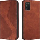 Voor Samsung Galaxy A02s EU Versie Huid Voel Magnetisch S-type Effen Kleur Horizontale Flip Lederen Case met Houder & Kaartsleuf & Portemonnee (Bruin)