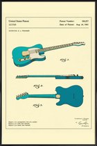 JUNIQE - Poster in kunststof lijst Guitar 3 -40x60 /Blauw & Ivoor