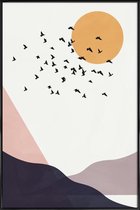 JUNIQE - Poster in kunststof lijst Flock Of Birds III -60x90 /Geel &