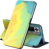 Voor Samsung Galaxy A02s 166 cm Spanning Aquarel Patroon Huid Voelen Magnetische Horizontale Flip PU Lederen Case met Houder (Geel)