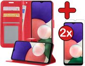 Samsung A22 4G Hoesje Book Case Met 2x Screenprotector - Samsung Galaxy A22 4G Hoesje Wallet Case Portemonnee Hoes Cover - Rood