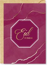 Ramadan decoratie: Islamitische Wenskaart: Eid mubarak wenskaart Bordeaux/Paars