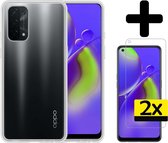 Oppo A74 5G Hoesje Transparant Siliconen Case Met 2x Screenprotector - Oppo A74 Case Hoesje - Oppo A74 5G Hoes Cove Met 2x Screenprotectorr - Transparant