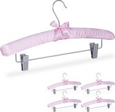 Relaxdays 5 x kledinghangers satijn - broekhanger - kleerhangers- klemmen - zacht - roze