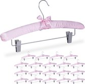 Relaxdays 20 x kledinghangers satijn - broekhanger - kleerhangers- klemmen - zacht - roze