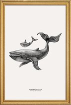 JUNIQE - Poster met houten lijst Humpback Whale -13x18 /Grijs & Ivoor