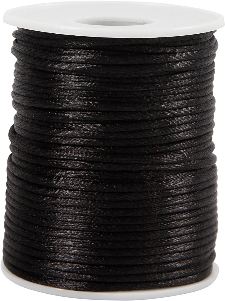 Satijnkoord, dikte 2 mm, zwart, 50 m/ 1 rol