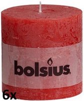 Bolsius Stompkaarsen Rustiek 100x100 - Rood - 6 Stuks