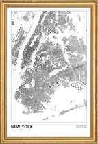 JUNIQE - Poster met houten lijst New York kaart -20x30 /Wit & Zwart