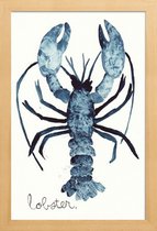 JUNIQE - Poster met houten lijst Lobster -13x18 /Blauw & Wit