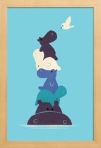 JUNIQE - Poster in houten lijst Birdie -40x60 /Blauw