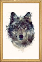 JUNIQE - Poster met houten lijst Wolf illustratie -30x45 /Bruin &