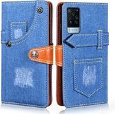 Voor vivo X60 gebogen schermversie Denim horizontale flip lederen tas met houder en kaartsleuf en portemonnee (donkerblauw)