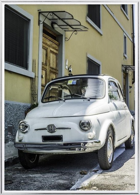 Poster Met Metaal Zilveren Lijst - Witte Abarth Poster