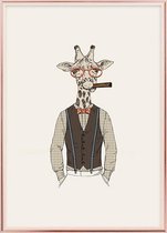 Poster Met Metaal Rose Lijst - Giraffe Retro Poster