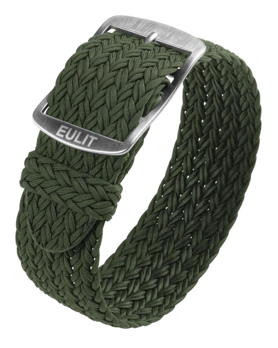 EULIT horlogeband - perlon - 20 mm - olijfgroen groen - metalen gesp