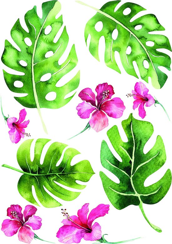 Crearreda Muursticker Tropical Junior Groen/roze 9 Stuks