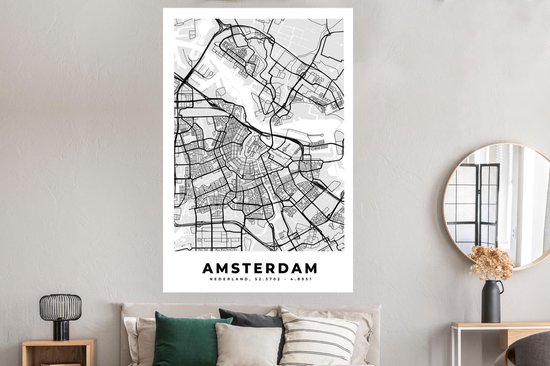 Poster Stadskaart - Amsterdam - Grijs - Wit - 120x180 cm XXL - Plattegrond