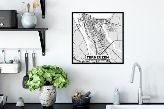 Cadre photo avec affiche - Plan de la ville - Terneuzen - Grijs - Wit - 40x40 cm - Cadre pour affiche