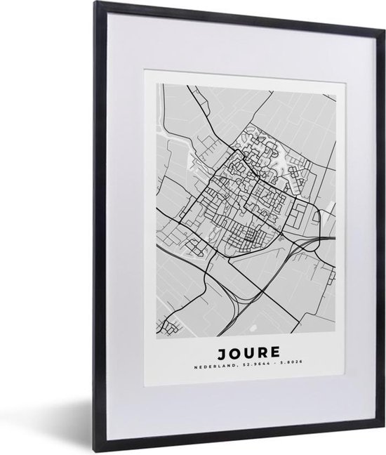 Fotolijst incl. Poster - Stadskaart - Joure - Grijs - Wit - 30x40 cm - Posterlijst - Plattegrond