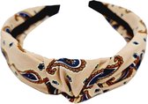 Haarband Diadeem Knoop Paisley Print Beige