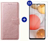 BixB Samsung A42 5G hoesje - Met 3x screenprotector / tempered glass - Book Case Wallet - Roségoud