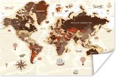 Poster Wereldkaart - Vintage - Kompas - 30x20 cm