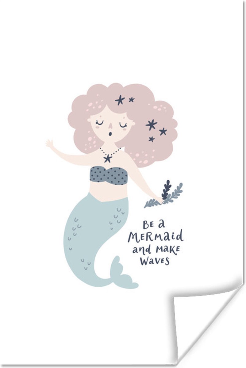 Poster Zeemeermin - Quote - Kinderen - Roze - Meisjes - Baby - 60x90 cm - Poster Babykamer