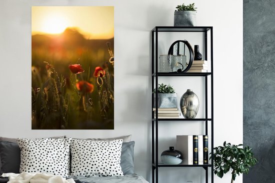 Poster Coquelicots pendant le lever du soleil papier 80x120 cm - Tirage photo sur Poster (décoration murale salon / chambre) / Poster Fleurs