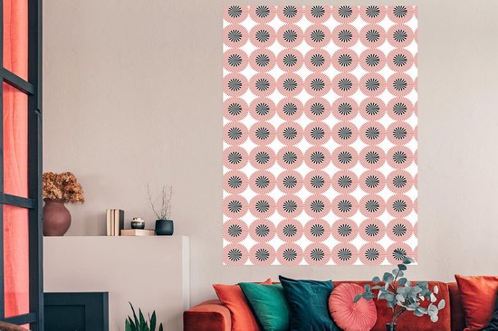 Motif de cercles aux couleurs rouge et noir sur fond blanc 120x180 cm XXL / Groot format!