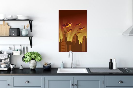 Illustration pour enfants de super-héros volant au-dessus d'une ville 60x90 cm