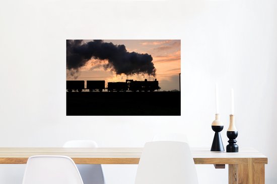 Poster Une locomotive à vapeur au coucher du soleil 90x60 cm - Tirage photo sur Poster (décoration murale salon / chambre)