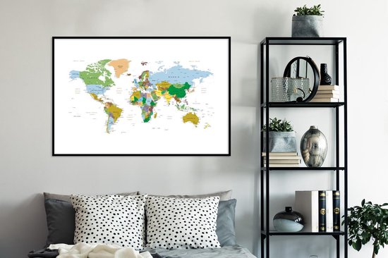 Affiche avec cadre Wereldkaart - Terre - Couleurs - 120x80 cm