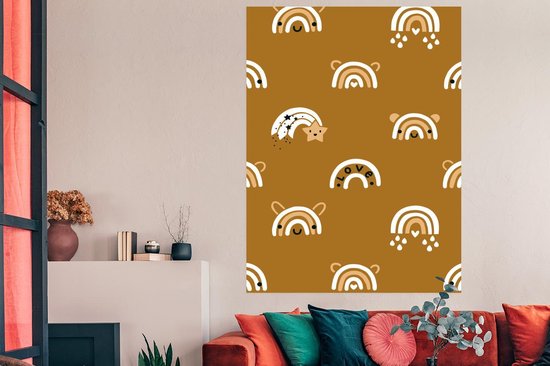 Motif enfant avec des arcs-en-ciel sur fond marron 120x180 cm XXL / Groot format!