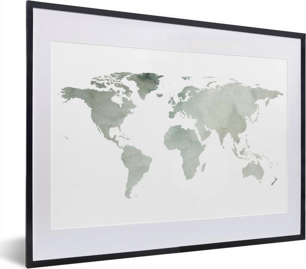 Afbeelding van product PosterMonkey  Poster met lijst Wereldkaart - Grijs - Waterverf - 40x30 cm