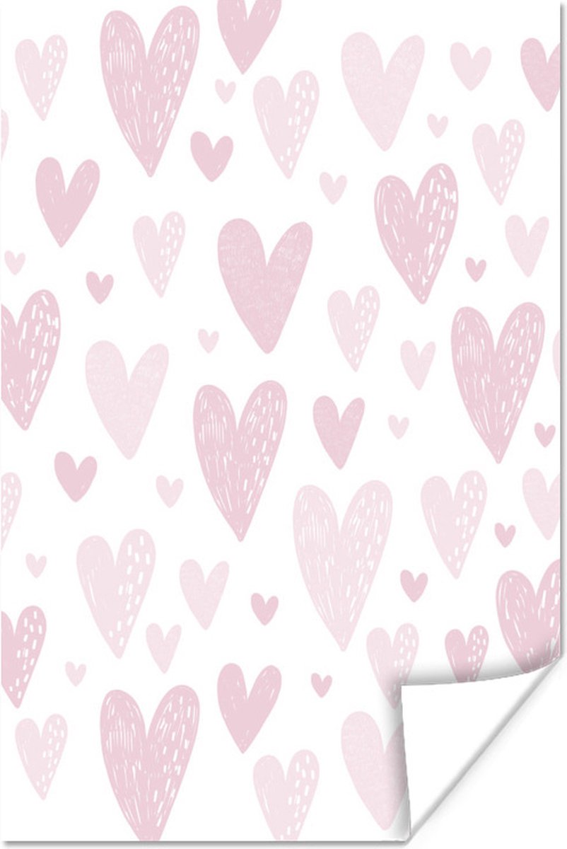 Poster Hart - Design - Roze - Meisjes - Baby - Meiden - 20x30 cm - Poster Babykamer