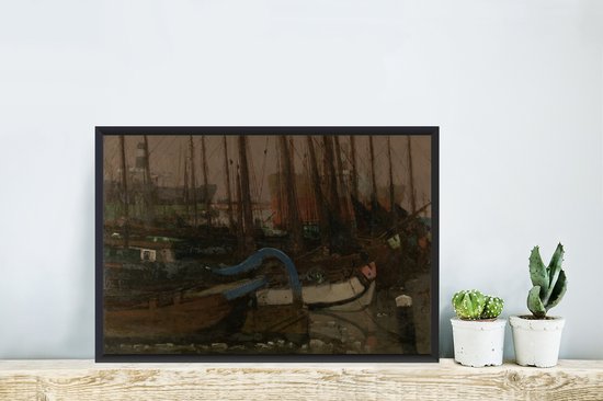 Fotolijst incl. Poster - Schepen in het ijs - Schilderij van George Hendrik Breitner - 60x40 cm - Posterlijst