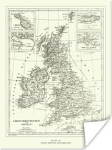 Wereldkaarten - Klassieke wereldkaart Groot Brittannië en Ierland - 60x80 cm