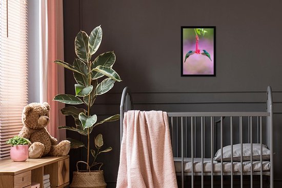Fotolijst incl. Poster - Vogel - Kolibrie - Blauw - Rood - 20x30 cm - Posterlijst