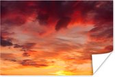 Vurige zonsondergang met wolken poster papier 120x80 cm - Foto print op Poster (wanddecoratie woonkamer / slaapkamer) / Zee en Strand
