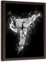 Foto in frame , Karateka met karate trap  ​, 70x100cm , Zwart wit  , Premium print