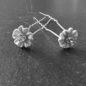 Zilverkleurige Hairpins - Flower met Diamantjes - 5 stuks