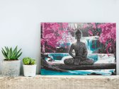 Doe-het-zelf op canvas schilderen - Buddha and Waterfall-60x40