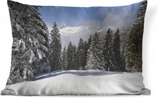 Sierkussen Noël pour l'intérieur - Les arbres enneigés des montagnes créent une atmosphère de Noël - 50x30 cm - Coussin intérieur rectangulaire en coton