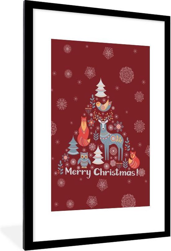 Illustration scandinave d'animaux sauvages avec la citation Joyeux Noël 60x90 cm